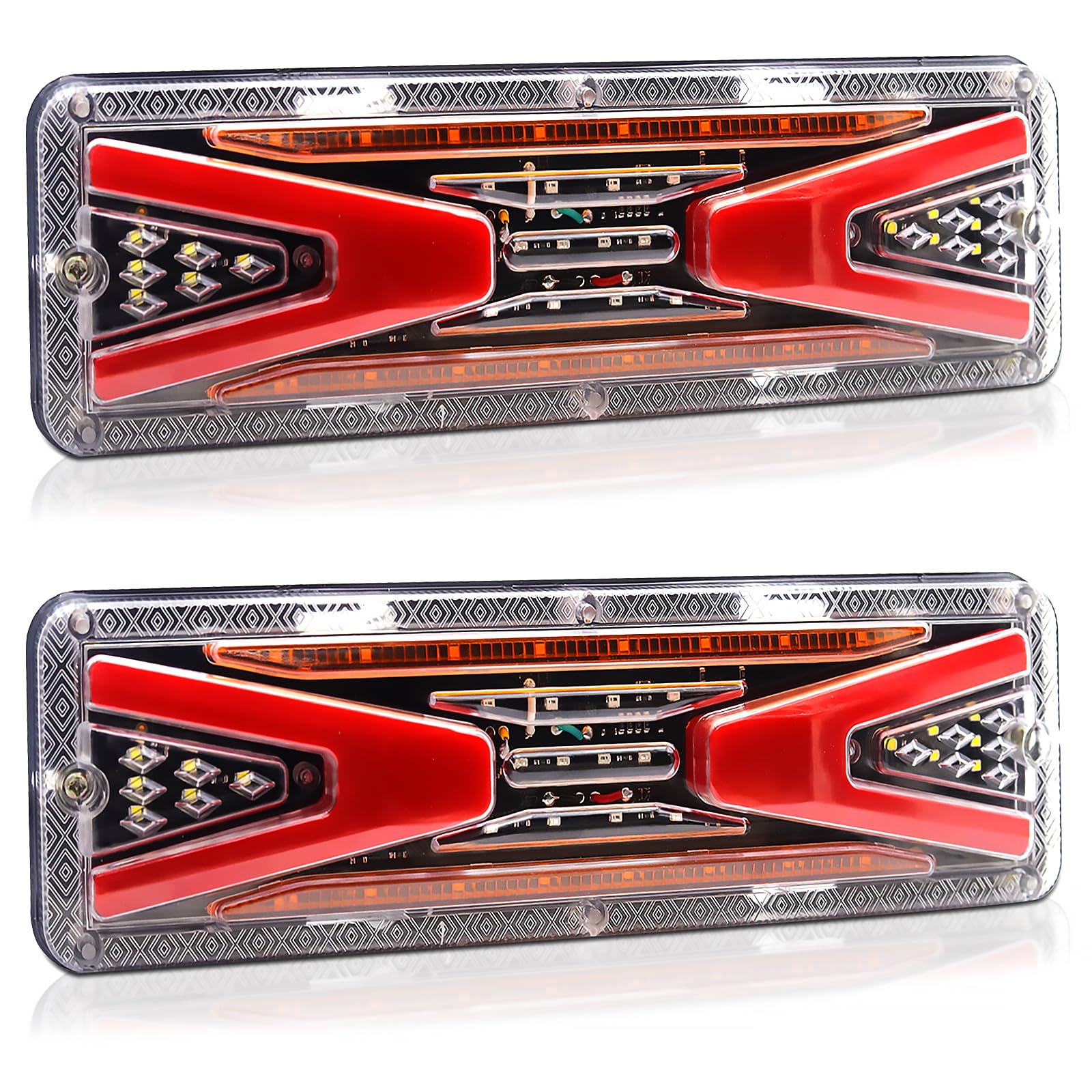 Photo 1 of Xuzimaoyi 2pcs Turn Signal Brake Reverse Taillight LED Truck Tail Lights Rectangular Turn Signal Stop LED Trailer Tail Light for 12V Truck Trailer (X Pattern)