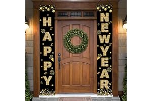 HOLIWOER 2026 Happy New Year Decorations Banner – New Years Eve Party Supplies, Elegant Holiday New Year Accessories Indoor Outdoor, 71” x 12” Black & Gold