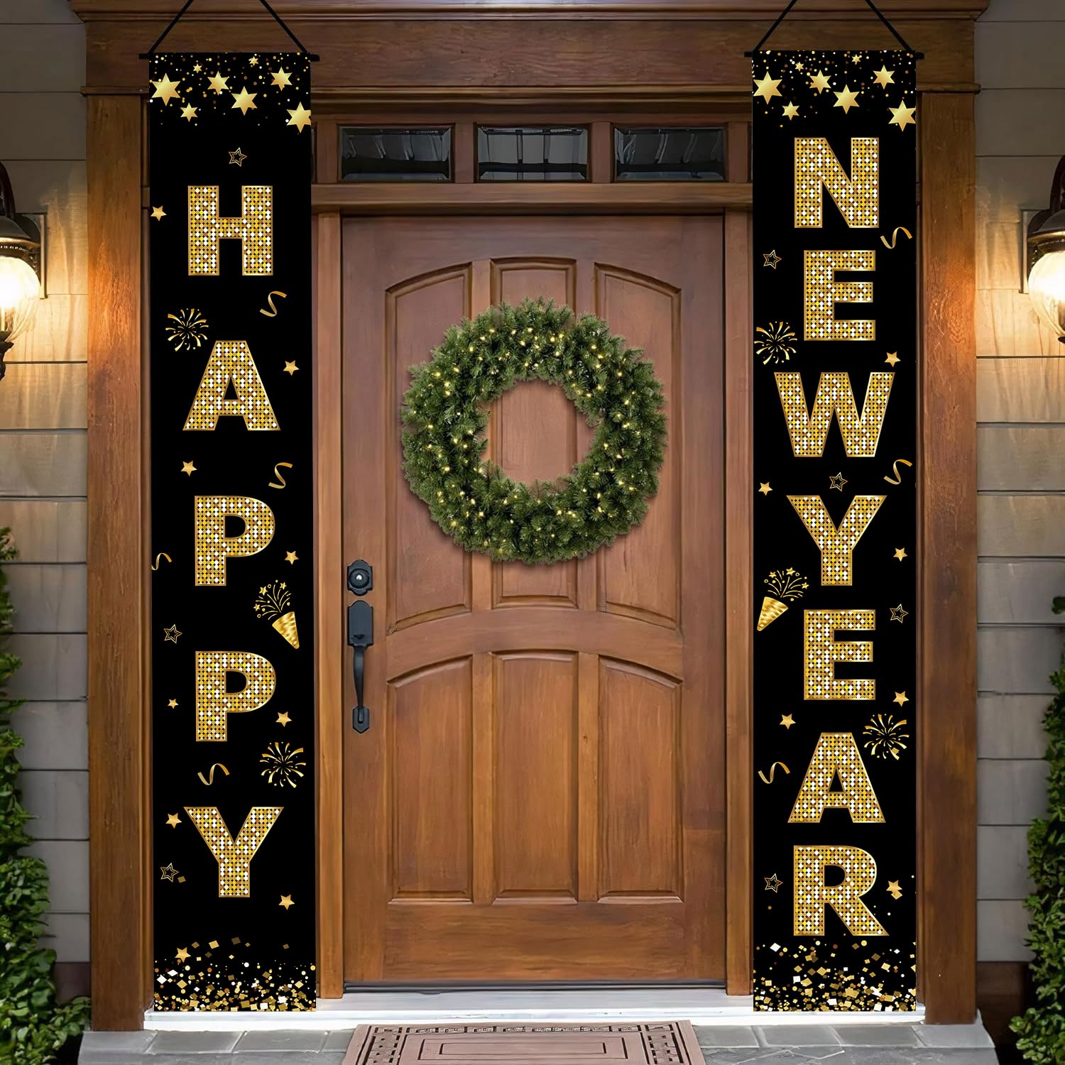 Photo 1 of 2026 Happy New Year Decorations Banner – New Years Eve Party Supplies, Elegant Holiday New Year Accessories Indoor Outdoor, 71” x 12” Black & Gold