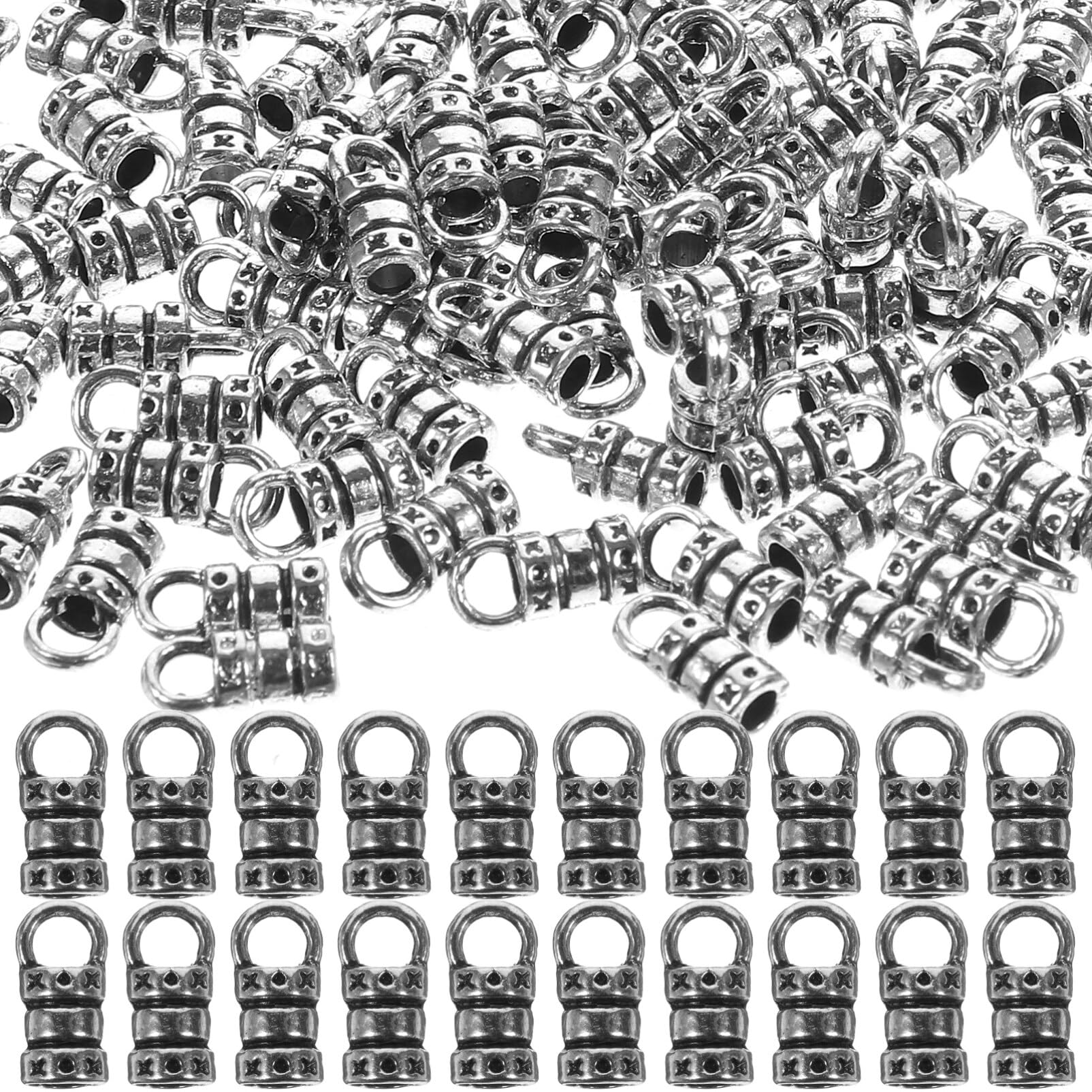 Photo 1 of 100pcs Metal Ends Cord Caps Fasteners Clasp Leather Cord Finding Kit for Jewelry Tassel Bracelet Making 2mm Holes