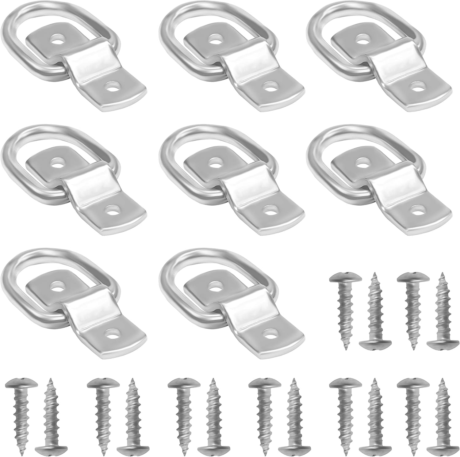 Belle Vous Iron Lashing Tie Down D Ring Set including Brackets and Screws (8 Pack), 4.6 x 3.8cm/1.81 x 1.5 inch, Holds 400kgs