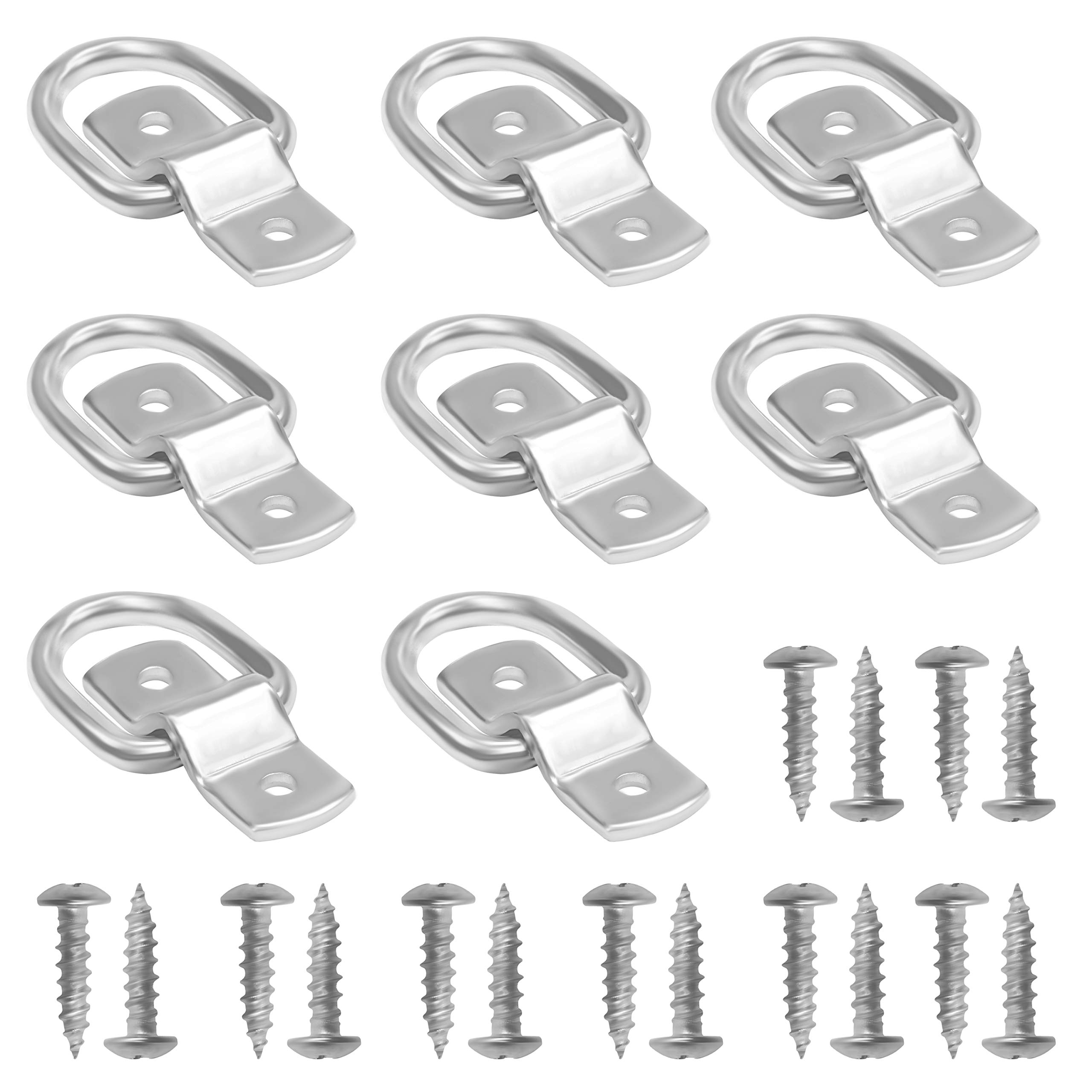 Belle Vous Iron Lashing Tie Down D Ring Set with Brackets and Screws (8 Pack) - 4.6 x 3.8cm/1.81 x 1.5 inch - Holds 400kgs - Securing Anchor Load Hook Rings for Boats, Trailers, Cargo, Trucks & Vans