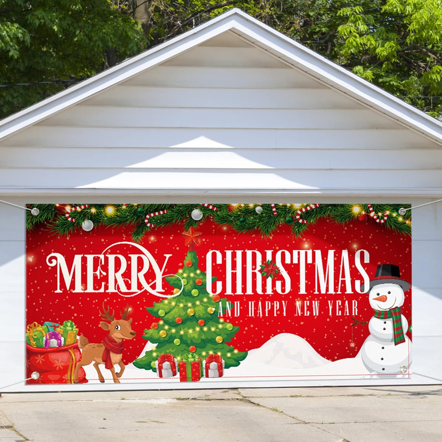Garage Door Decorations - Jetec Christmas Garage Door Banner Large 6 x 13 ft 2023 Merry Christmas Backdrop Decoration Happy New Year Outdoor Cover Xmas Garage Banner Decor for Holiday Christmas Background(Snowman)