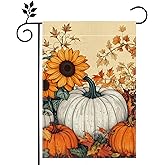 Fall Pumpkin Garden Flag for Outside 12x18 Inch Double Sided Burlap Autumn Thanksgiving Maple Leaf Sunflower Flowers Farmhouse Holiday Rustic Outdoor Yard Flag Home Decorations
