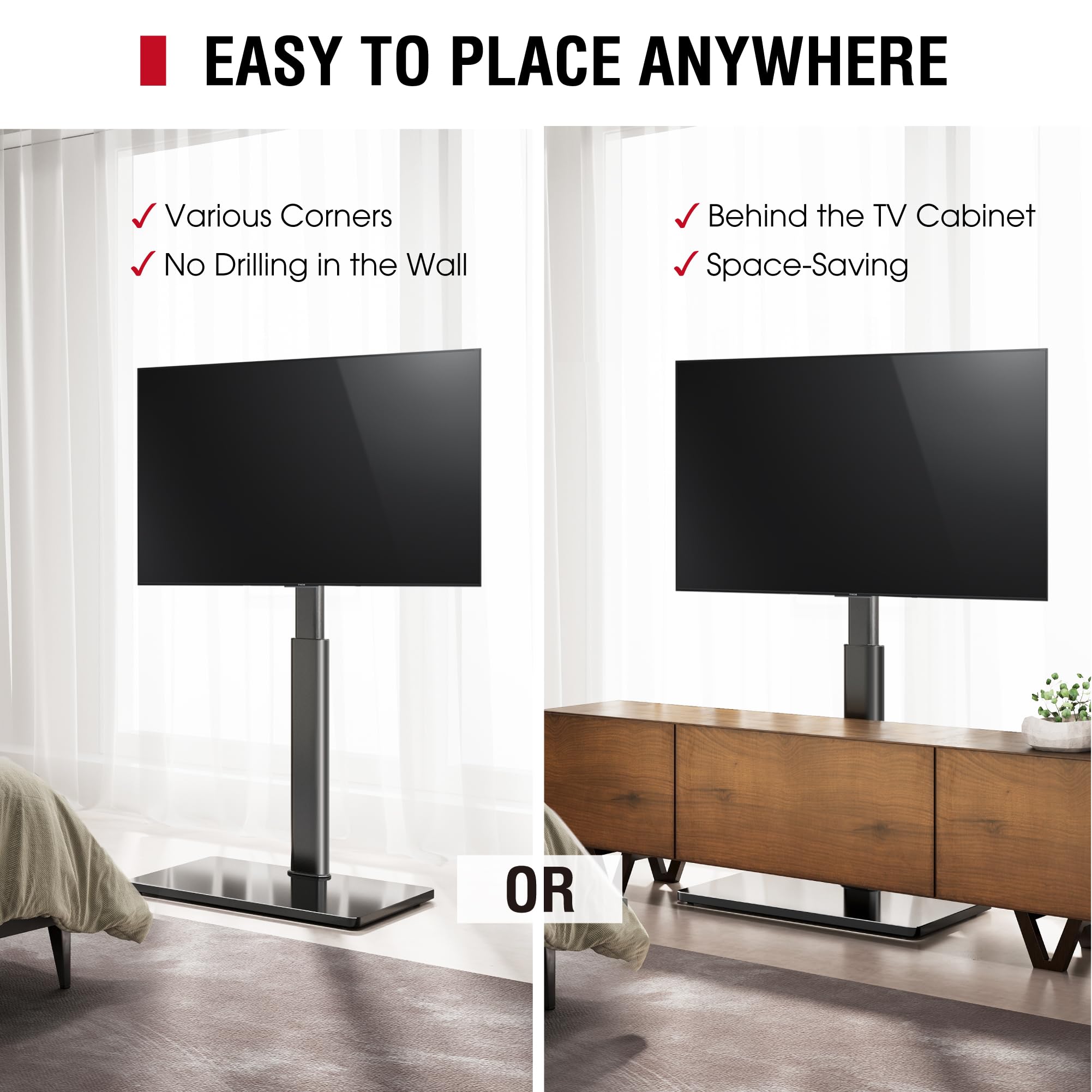 Swivel TV Floor Stand for 32-65 Inches TVs, 8 Level Height Adjustable Corner Small TV Stand Mount for Living Room/Bedroom, Holds up to 88 lbs,MAX VESA 400x400mm,Black