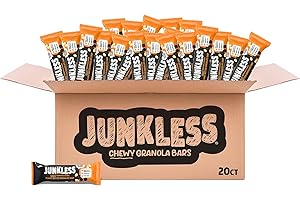 JUNKLESS Chewy Granola Bar 20 Bar Family Pack Peanut Butter Chocolate Chip – Less Sugar, Non‑GMO, Gluten‑Free, Wholesome Snack Bars for Kids & Adults