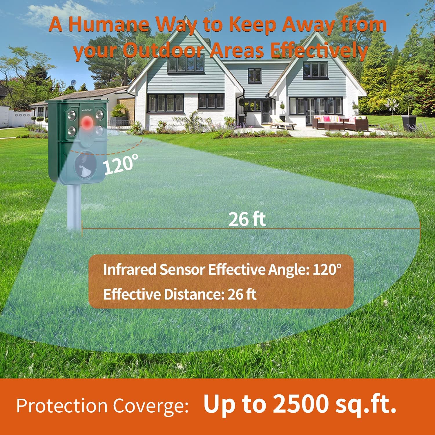 MAGIC CAT Solar Animal Repellent, Ultrasonic 5 in 1 Animal Repeller with Motion Sensor & Flashing Light, Waterproof Garden Yard Farm Repellent for Cat, Dog, Rat, Raccoon, Skunk, Squirrel, Deer, Rabbit : Garden & Outdoor