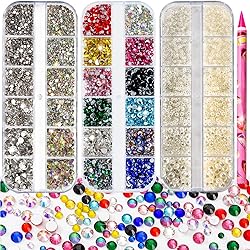 Haozher 3 Packs Nail Art Rhinestone, Colorful