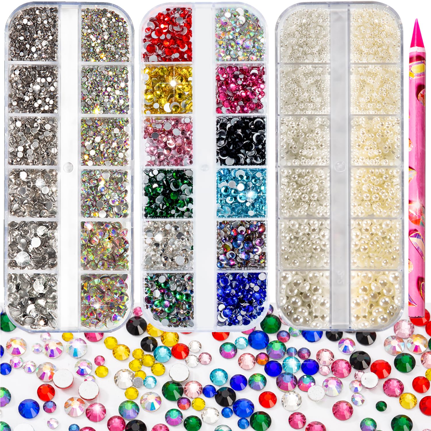Haozher 3 Packs Nail Art Rhinestone, Colorful