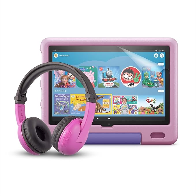Allnew Fire HD 10 Kids tablet (Lavender) + BuddyPhones Playtime