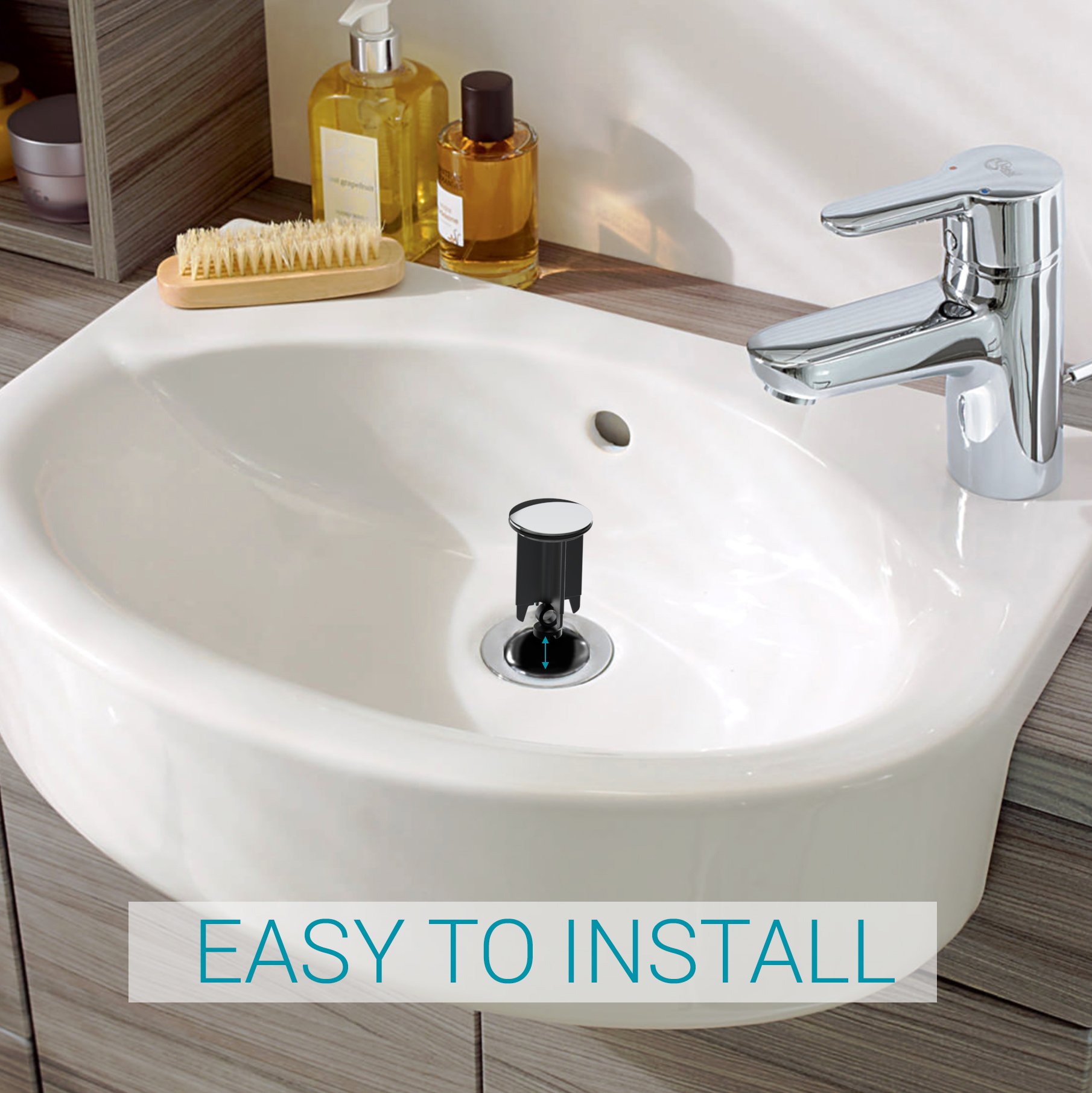 M. ROSENFELD Premium Sink Plug 40mm Chrome - Universal Stopper For Bathroom Sinks and Bidets - Height Adjustable, Stainless and Limescale Resistant, The Perfect Seal