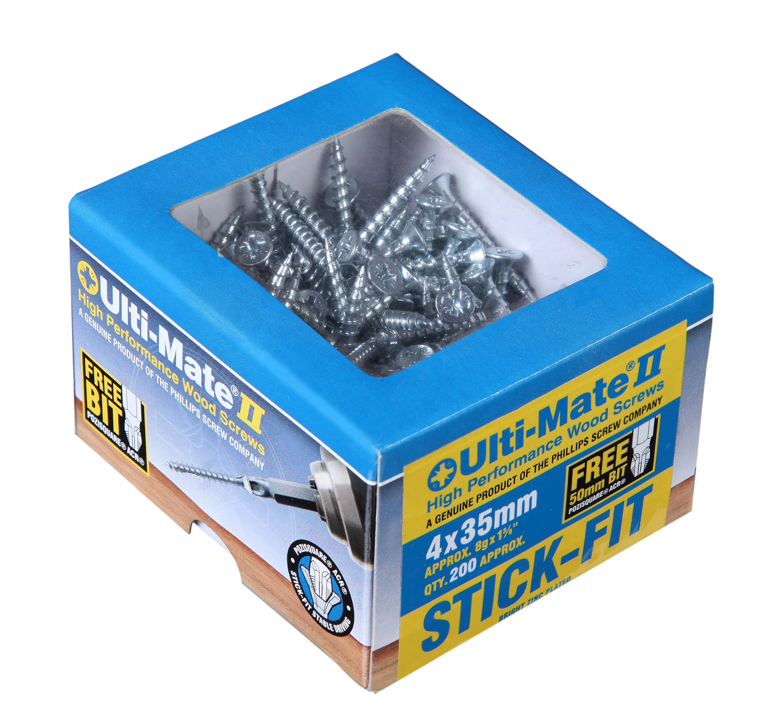 Ulti-Mate Woodcrews - Bright Zinc Plated - 4.0 x 35mm - Box of 200