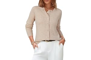 Arach&Cloz Women's 2026 Wool Blend Lightweight Cardigan Sweaters Business Casual Crew Neck Tops