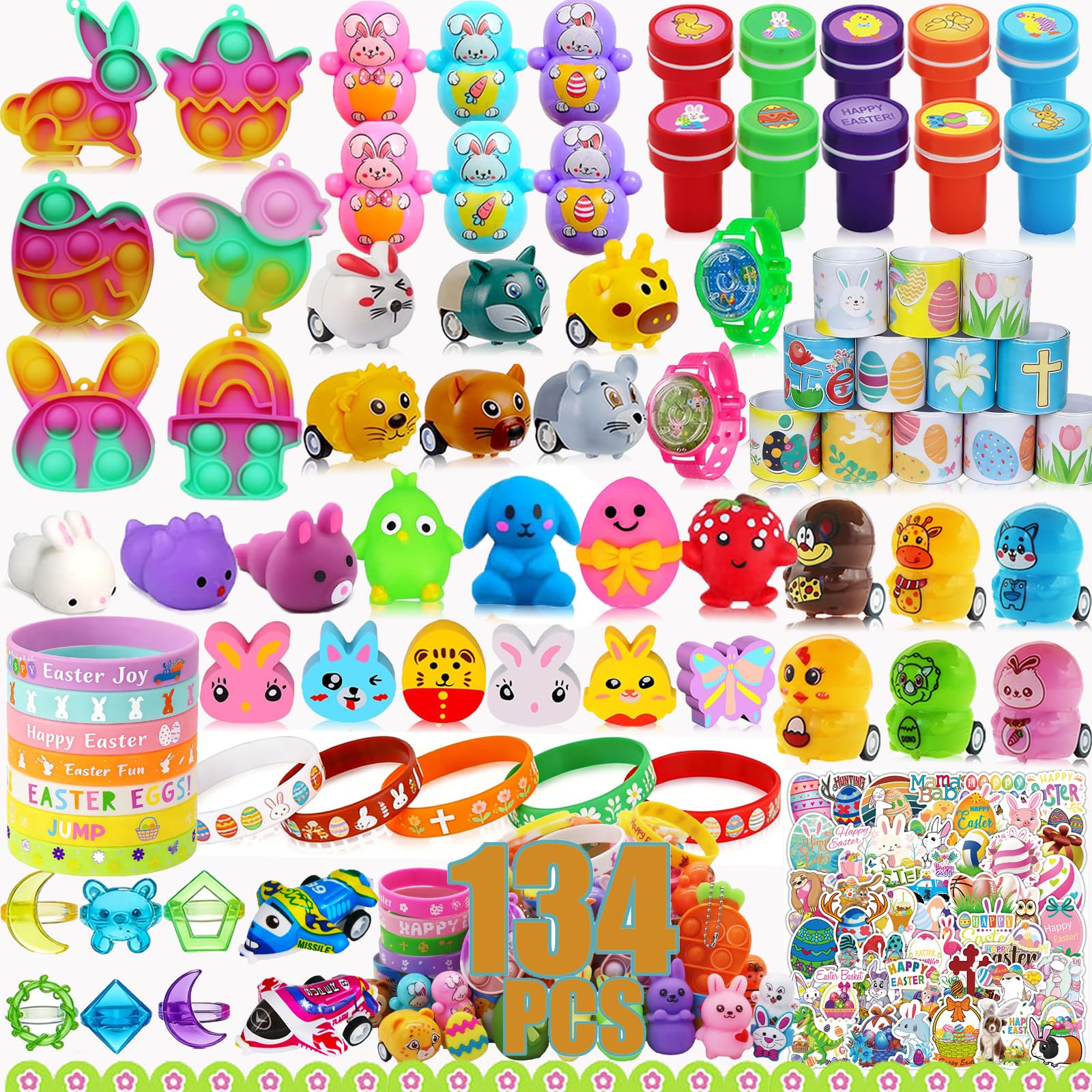 134 PCS Easter Egg Fillers,Easter Party Favors for Kids, Easter Basket Stuffers for Boys Girls, Easter Gifts Small Fidget Toys Easter Egg Hunt Goodie Bags Filler Filling Treats Classroom Prizes