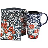 Coffee Ceramic Mug Porcelain Latte Tea Cup With Lid 17oz. Floral
