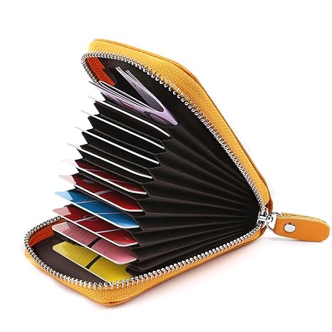 AirZyx Kreditkartenetui Damen Leder RFID Schutz Reißverschluss (Gelb)