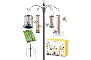 iBorn 1“ Thickness Shepherds Hooks for Outdoor Bird Feeder Pole 78" Height Wild Bird Feeder Stand Shepherds Hook for Hummingbird Feeder, 4 Top Hooks,5 Base Prongs (Feeders NOT Included)