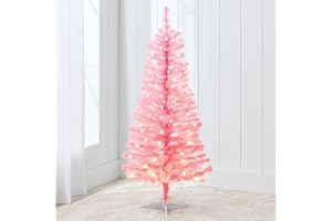 Best Choice Products 4ft Pre-lit Christmas Tree, Artificial Mini Tree Perfect for Kids, Apartments, Bedroom with Twinkling LED Lights - Pink Tinsel
