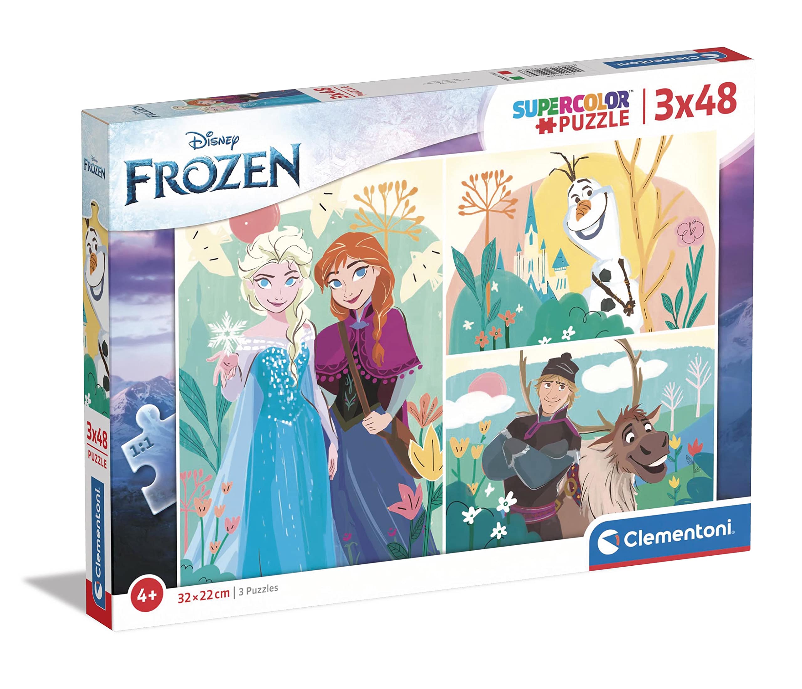 Clementoni - 25284 - Supercolor Puzzle - Disney Frozen - 3x48 Pieces, Jigsaw Puzzle For Kids Age 5, Puzzle Cartoon, Made In Italy