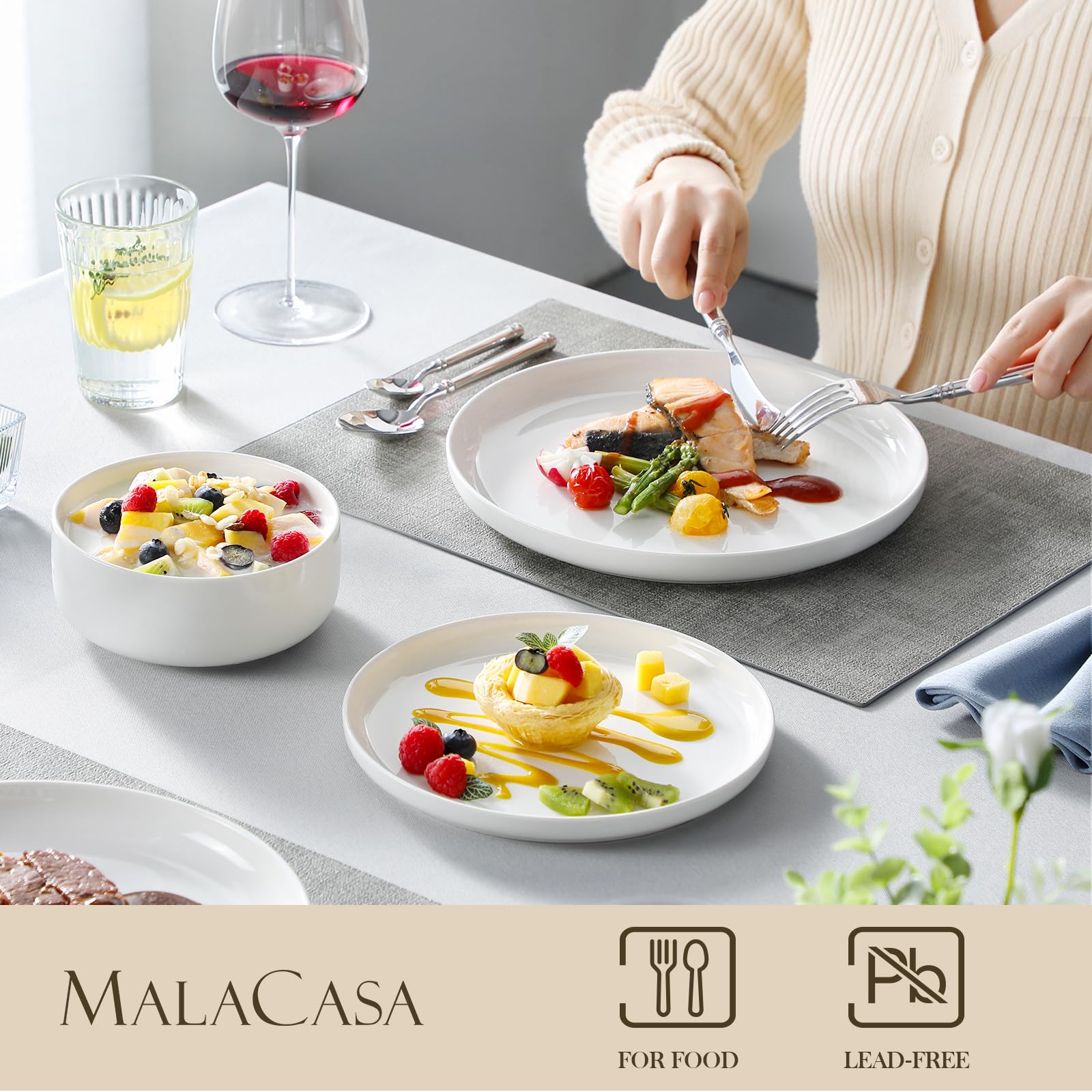 MALACASA LUNA Geschirrset 6 Personen, Teller Set 18-tlg, Porzellan Modern 3