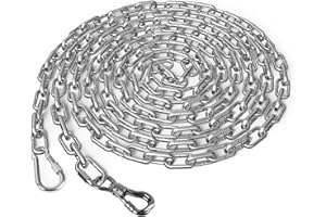 Tresbro Heavy Duty Dog Chains for Outside, 10FT Stainless Steel Tie Out Cable with Swivel Hook for Large Dogs, Metal Chew Proof Pet Runner Chain Leash Lead for Outdoor Camping Hiking Yard, 5MM
