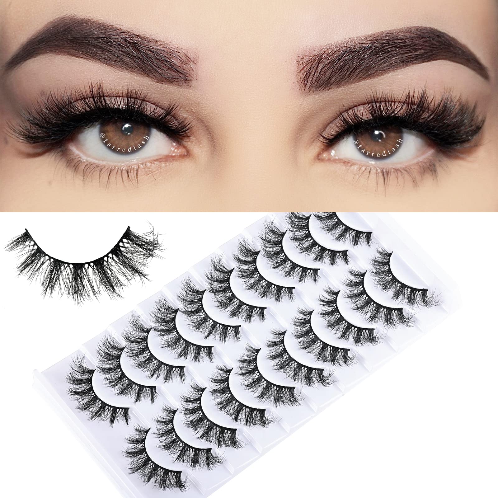 Photo 1 of FARRED Cat Eye Lashes False Eyelashes Natural Wispy Lashes Strips Fluffy Mink Eye Lash Fake Eyelash Natural Look 10 Pairs 9-15mm Fake Lashes Pack Volume Strip Lash Pestañas