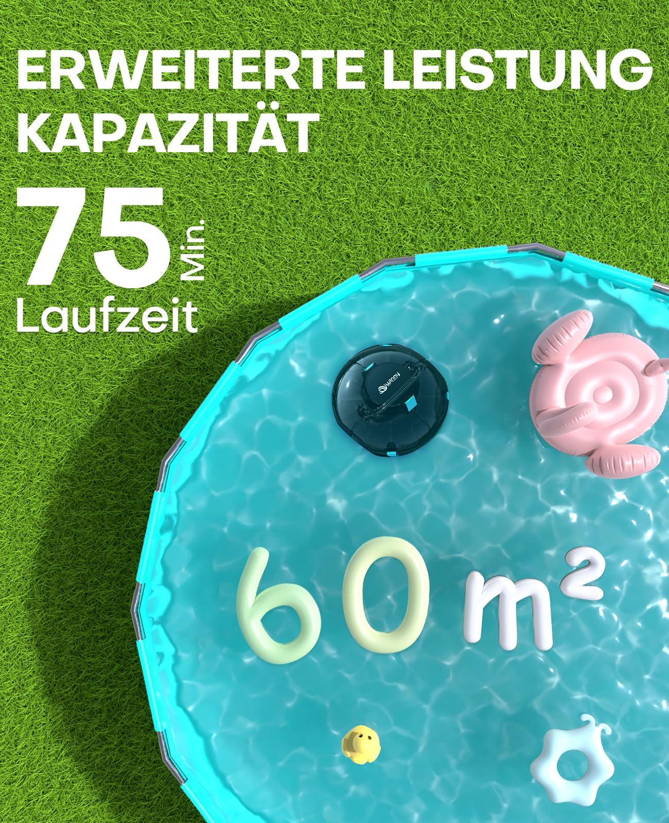 WINNY POOL CLEANER Winny 200 Poolroboter, Poolsauger kabellos mit Akku, 75 Min. Laufzeit, für Aufstellpools bis 60 m², Doppelfiltration, Automatisches Parken, Kompakt Leicht (Transparentes Schwarz) 6