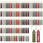 LECEHIVO 110 Pcs PU Leather Keychain Blanks Bulk with Key Rings 3.7 x 0.7 Inches DIY Craft Keychains Laser Engraving Kit (Multicolor)