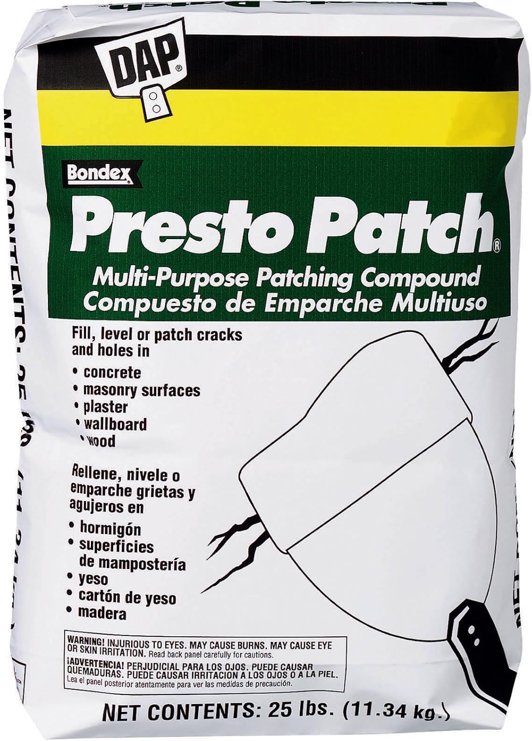 Dap 58552 Presto Multi-Purpose Patching Compound, 25 Lb, Bag, Powder, White