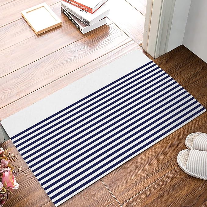 Rayas azules y blancas de moda Alfombras de baño absorbentes Piso de