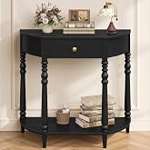 Hoctieon Console Table with Drawer, Half Moon Entryway Table, Black | 2-Tier Open Shelf, Solid Wood Turned Legs, 200 lbs Load Capacity, Vintage Sofa Table for Living Room, Entrance, Hallway