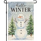 IVN Christmas Snowman And Pine Tree Design Coarse Linen Garden Flag 12x18inch Linen Double-Sided Outdoor Yard Flag Suitable for Porches and Yards
