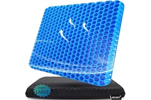 HELISHY Gel Seat Cushion for Long Sitting(Super Large & Thick) - Office Chair Car Seat Cushion for Back, Sciatica, Hip, Tailbone Pain Relief - Cool, Soft & Breathable Pillow with Non-Slip Cover for Wheelchair