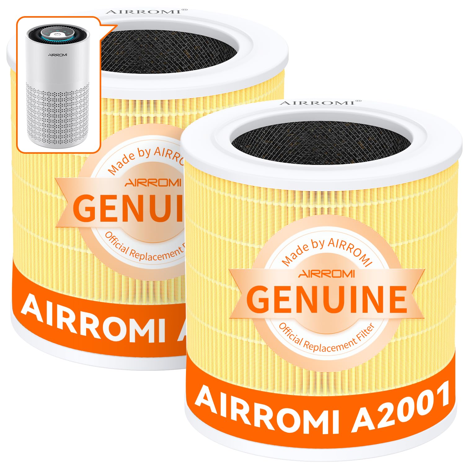 Photo 1 of AIRROMI A2001 HEPA Air Purifier Replacement Filter: Original 3-in-1 Filter, Removes 99.97% of 0.3 Micron Particles, Yellow Activated Carbon Filter - Pets & Allergen Specific 2 Pack