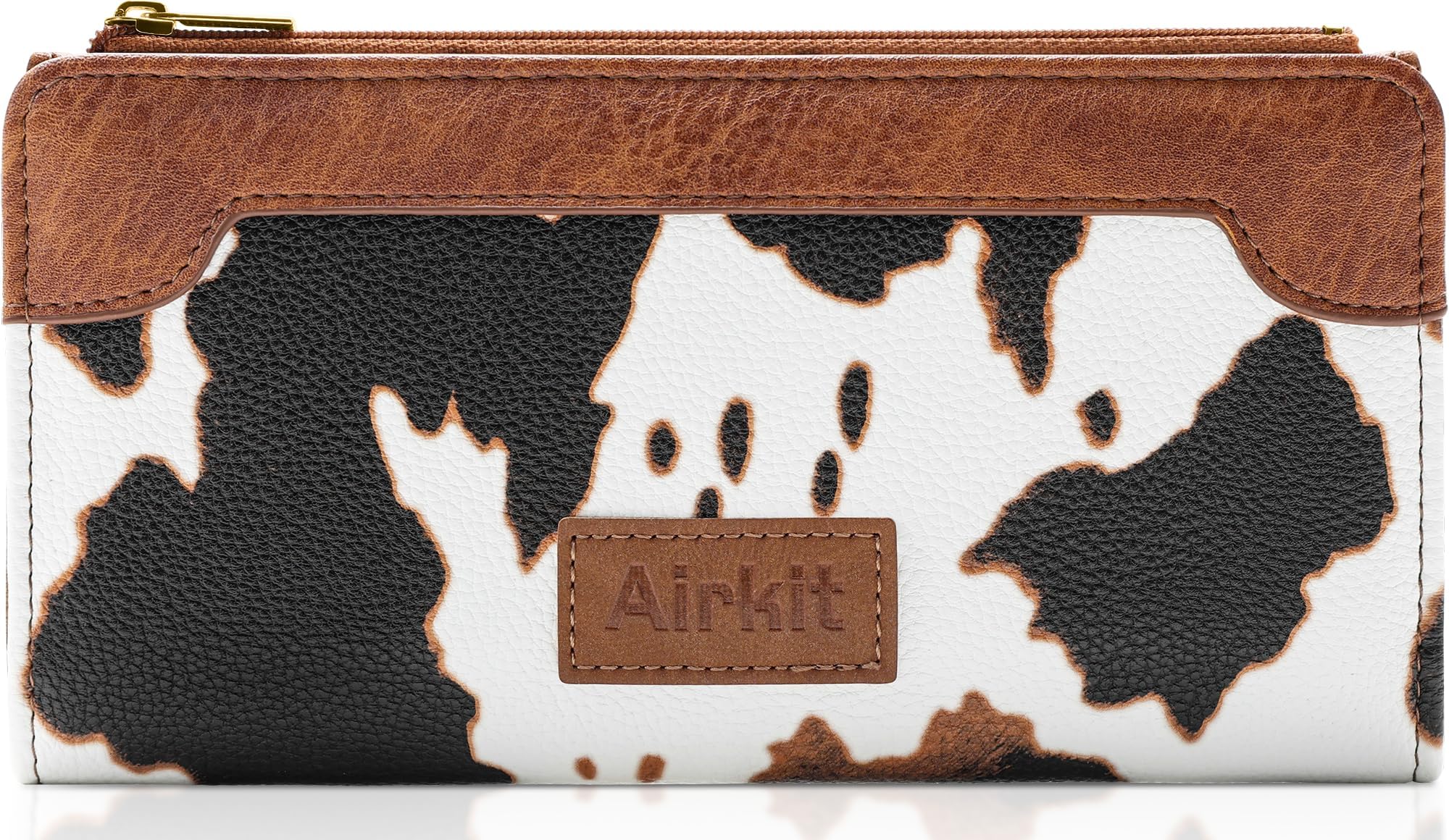 Photo 1 of Airkit Cow Print Wallets for Women Bifold Credit Card Holder, Rfid Blocking, ID Window, Western Slim Wallet with Zipper Coin Pocket for Ladies, Cow Brown