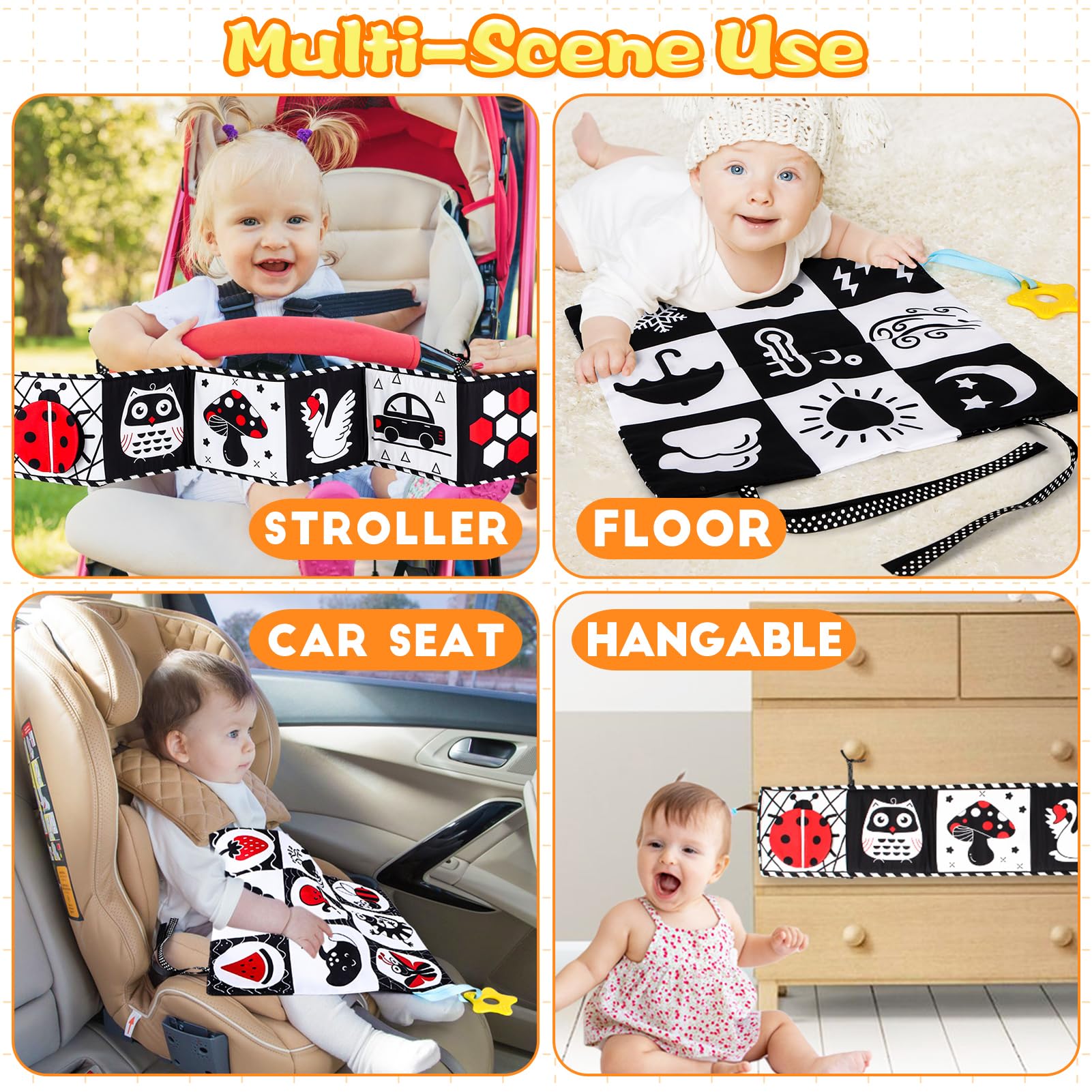 High Contrast Baby Toys for Newborn Infant 0-6 Months Montessori Tummy Time Black and White Sensory Crinkle Toys 0-3 3-6 Months Soft Books Carseat Toys for Baby Boys Girls Easter Basket Stuffers Gifts