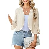 Yekaty Shrugs for Women 3/4 Sleeve Cropped Cardigan Lightweight Summer Sheer Bolero Shrug for Dresses