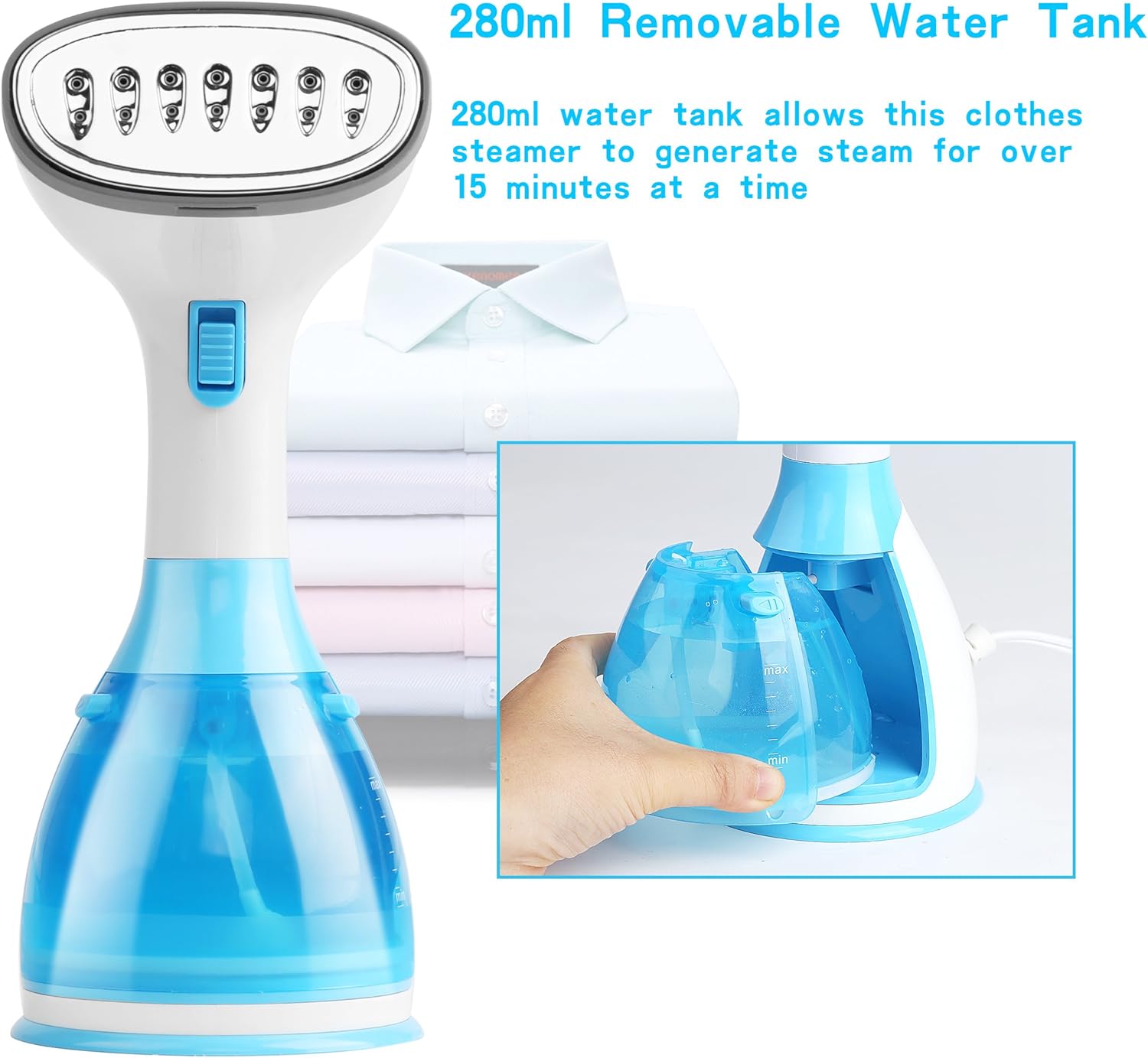 GLAMOURIC Handheld Clothes Steamer, Garment steamer 15s Fast Heat up