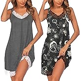 Ekouaer Womens Nightgown 2 Pack Nightgown V Neck Lace Sleepwear Sleeveless Chemise Women's nightgowns & sleepshirts S-XXL