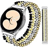 JR.DM Beaded Bracelet Compatible with Samsung Galaxy Watch 7/6/5/4/Active 2 40mm 44mm/Watch 6 Classic 43mm 47mm/Watch 5 Pro 45mm/Watch 4 Classic 42mm 46mm, Dressy Elastic Handmade 20mm Strap for Women