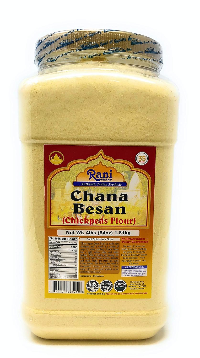 Rani Chana Besan - Chickpeas Flour, Gram (Pet Jar) 4lb (64oz) ~ All Natural | Vegan | Gluten Free Ingredients | NON-GMO | Indian Origin
