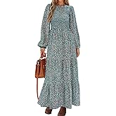 PRETTYGARDEN Women's Spring Dresses 2026 Long Sleeve Flowy Casual Floral Maxi Dress Crew Neck Smocked Tiered Long Dress