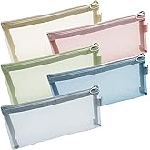 Aswewamt 5Pcs Zipper Mesh Bags, 7.9" x 4" Clear Cosmetic Bags, Multi-functional Travel Accessories for Makeup Brushes, Purse