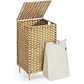 SONGMICS Laundry Hamper with Lid, 25 Gal (95L) PE Rattan Laundry Basket with Removable Washable Liners, for Bedroom & Living 