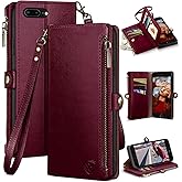 XcaseBar for iPhone 7Plus/8 Plus 5.5" Wallet case with Zipper Credit Card Holder【RFID Blocking】, Flip Folio Book PU Leather Phone case Shockproof Cover Women Men for Apple 7 Plus case Wine Red