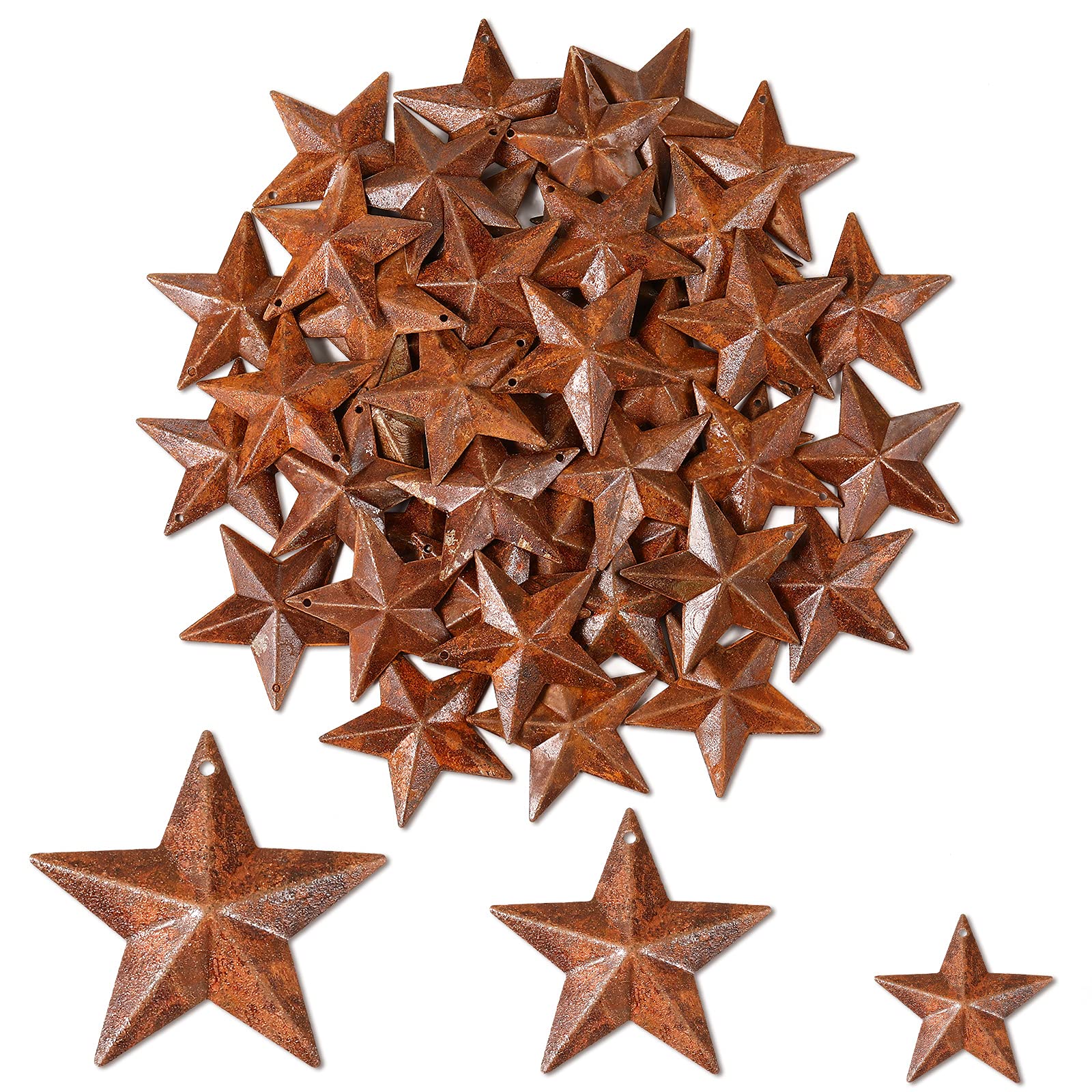 150 Pieces 3 Sizes Christmas Rustic Metal Star Mini Metal Barn Star Country Rusty Barn Star Vintage Metal Star Antique Vintage Star for Independence Day Farmhouse Home Door Wall Decor Party Supplies