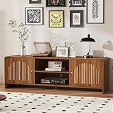 Mid Century Modern TV Stand for 55/60/65 Inch TV, Farmhouse Entertainment Center with Arched Doors and Adjustable Shelf, Curved Profile Media Console TV Consoles for Living Room Bedroom (Walnut)