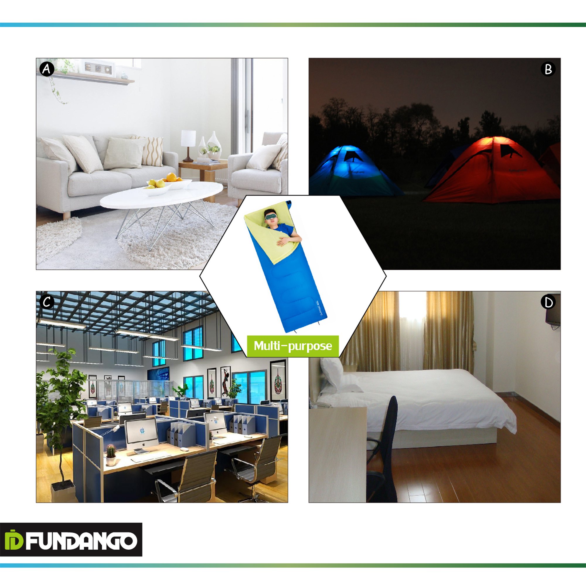 FUNDANGO Envelope Adult Sleeping Bag 37 Degree F/ 55.4 Degree F Lightweight with Compressed Sack