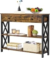 Yaheetech Industrial Console Table with Drawer 3-Tier Rustic Brown 100x29.5x81cm