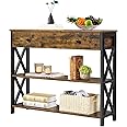 Yaheetech Console Table with Drawer, Entryway Table with 3 Tier Storage Shelves, Narrow Long Sofa Tables for Entryway, Living Room, Hallway, Couch, Kitchen, Metal Frame, Rustic Brown